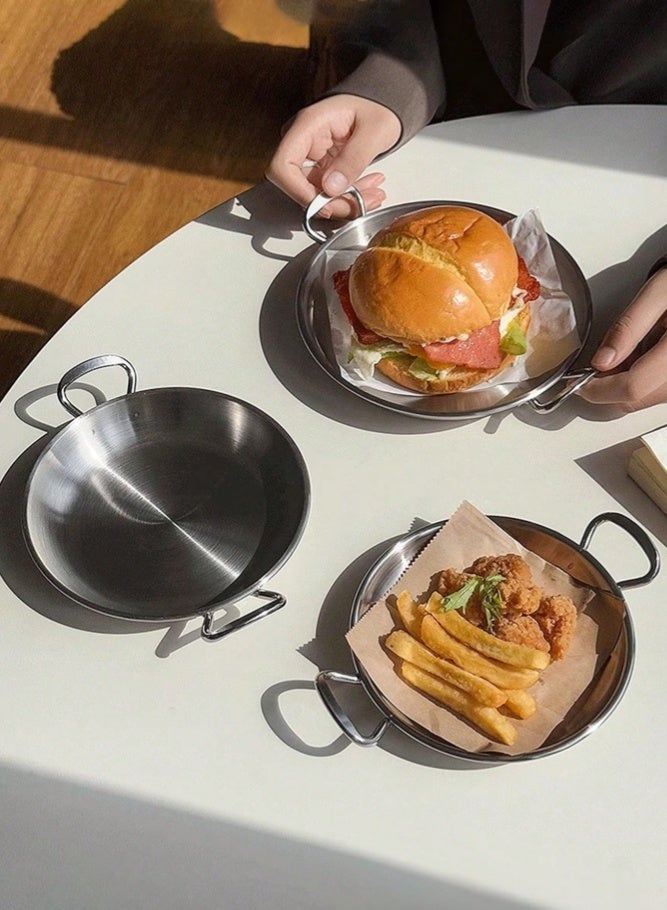 ميدي طقم أطباق من الفولاذ المقاوم للصدأ مكون من 3 قطع - أطباق إفطار ووجبات خفيفة على الطراز الكوري، أطباق منزلية ومطاعم للبطاطس المقلية والدجاج المقلي والبرجر، صواني تقديم معدنية سميكة، أطباق حلويات وفواكه عالية الجودة، طقم أدوات مائدة قابل للتكديس والتخزين - Image 1